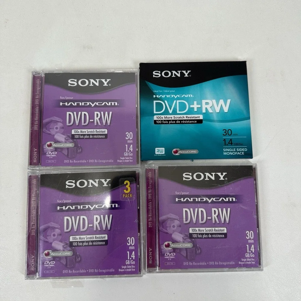 Sony Handycam DVD-RW Lot Of 4 30 Min 1.4GB Single Sided Monoface NEW